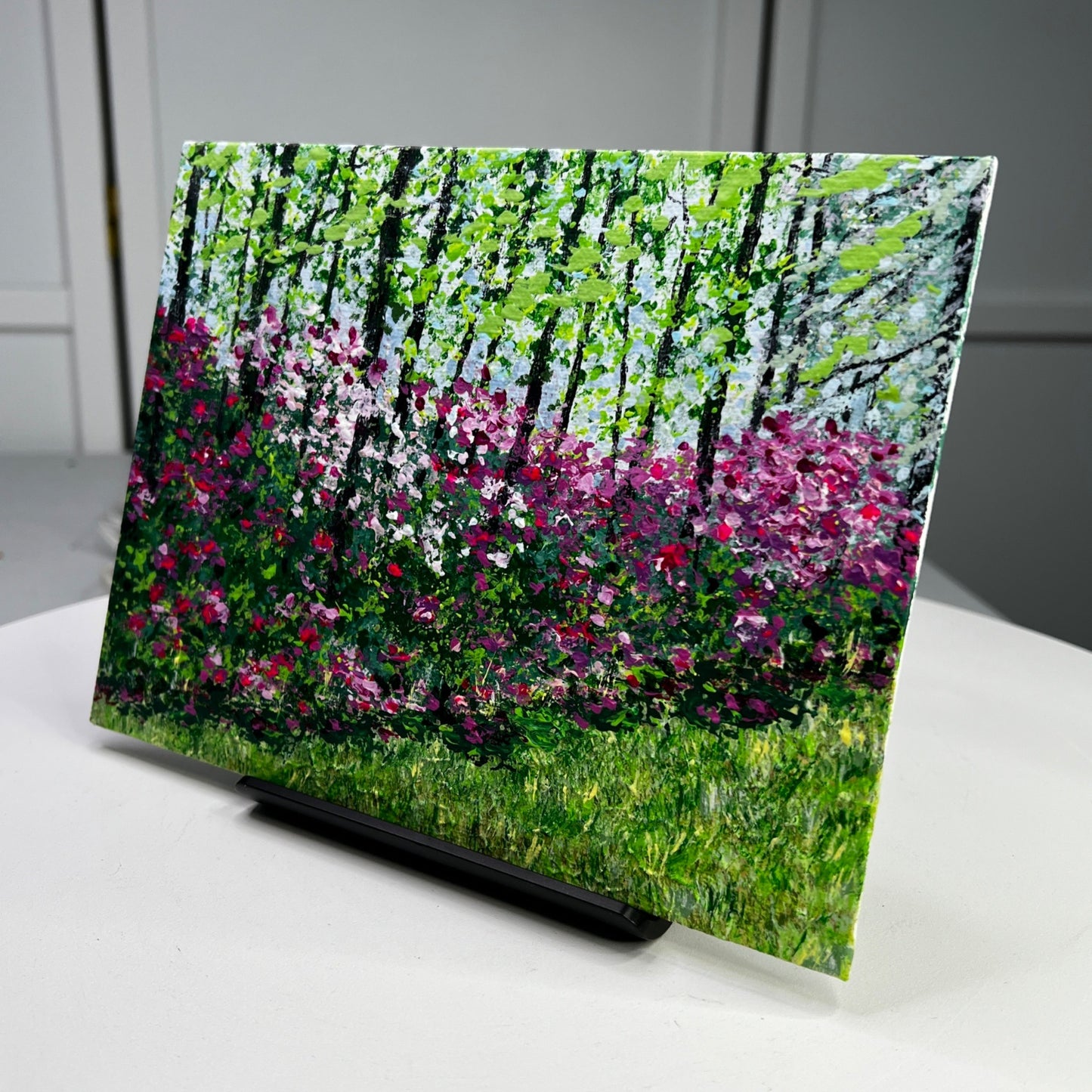 Flower Falls Vibrant Forest & Floral Design Acrylic Painting Unframed 6" x 8"