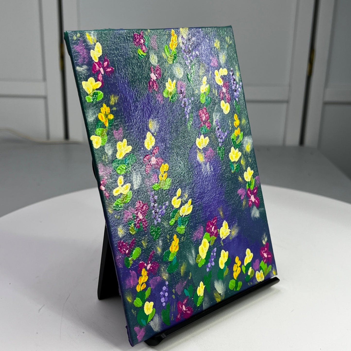 Purple Scene Flowers Multi-Color Floral Wall Art Acrylic Painting 5" x 7"