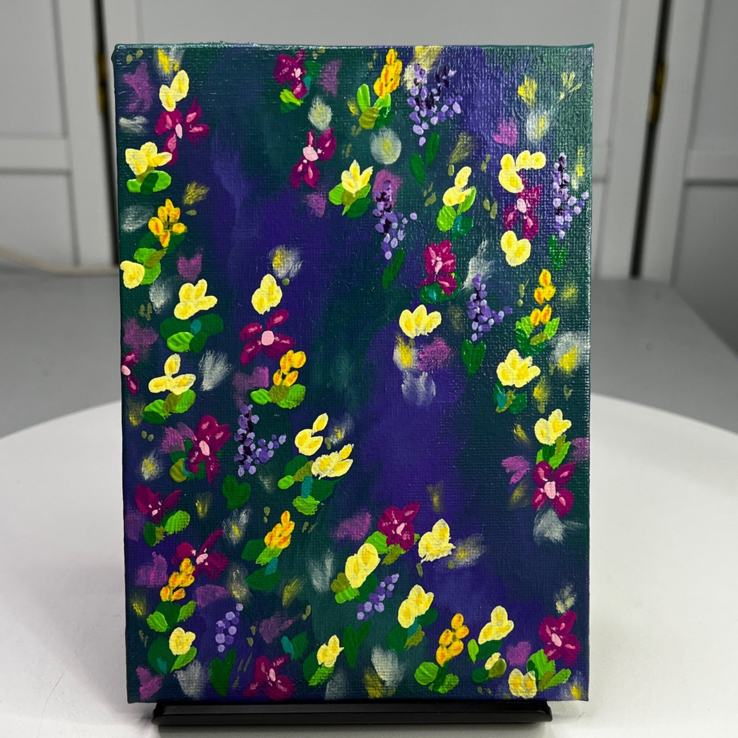 Purple Scene Flowers Multi-Color Floral Wall Art Acrylic Painting 5" x 7"