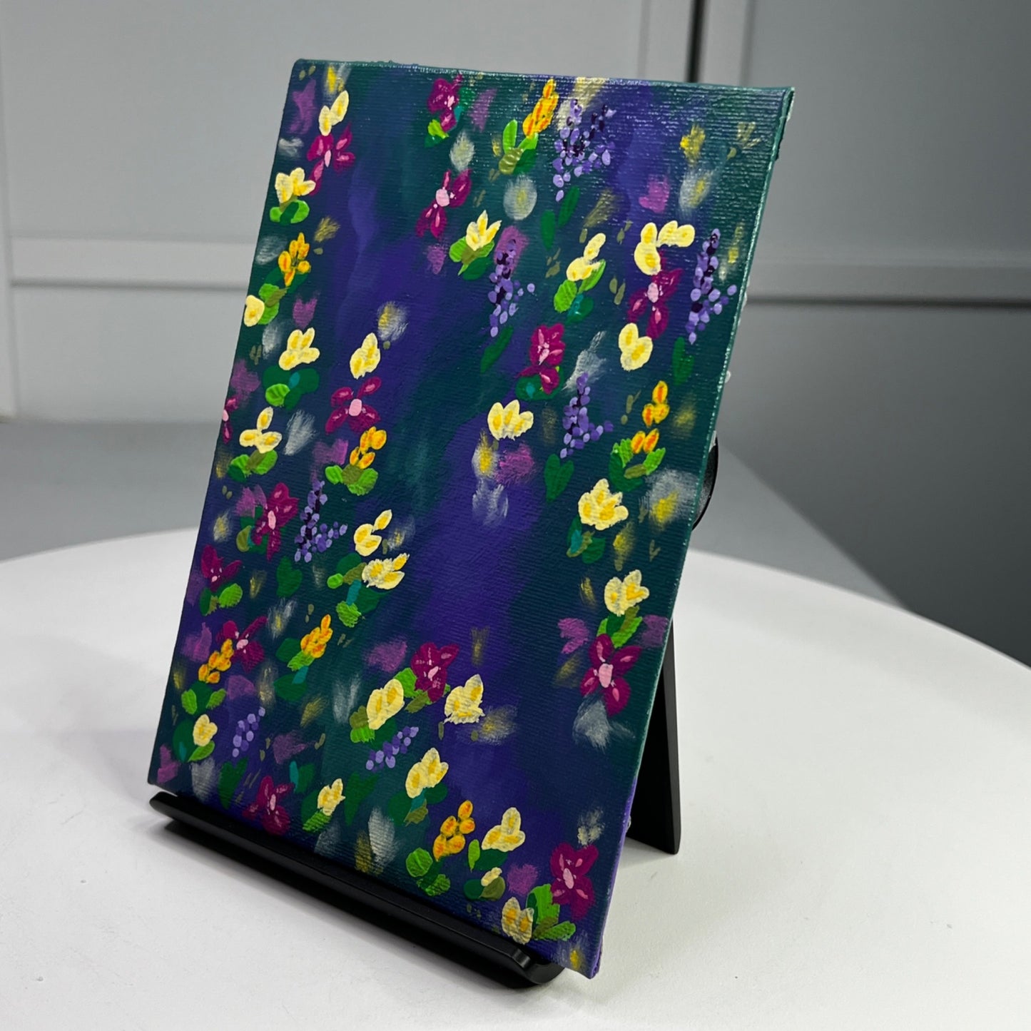 Purple Scene Flowers Multi-Color Floral Wall Art Acrylic Painting 5" x 7"