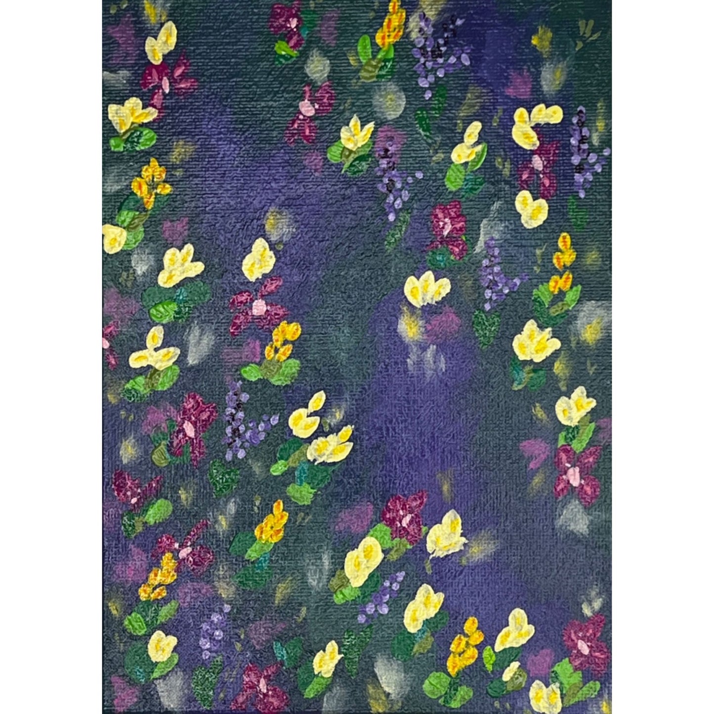 Purple Scene Flowers Multi-Color Floral Wall Art Acrylic Painting 5" x 7"