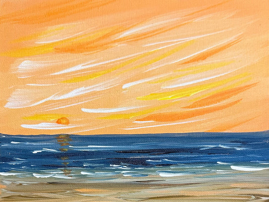 Sun Setting Over The Sea by Deb Bossert Artworks, 6" x 8" Seascape