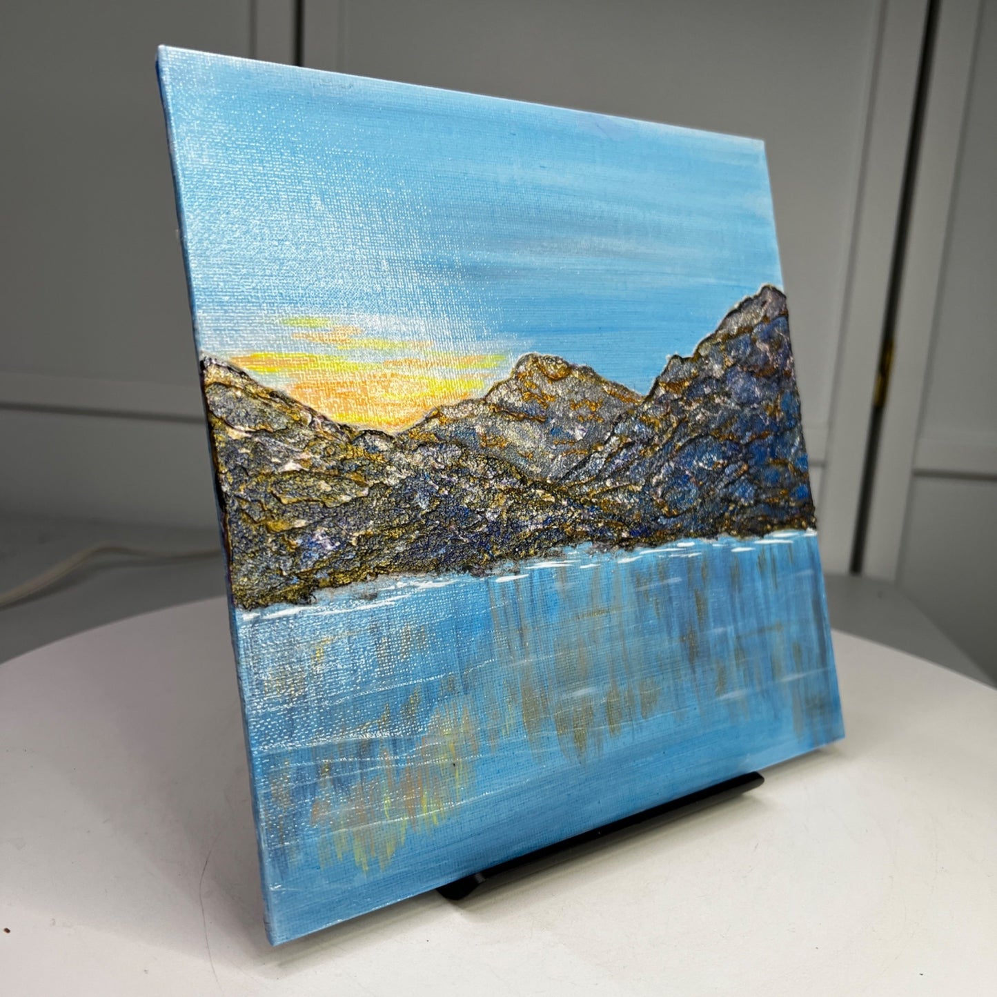 Mountain Sunrise Acrylic Painting 8"x8" Original Landscape Wall Art