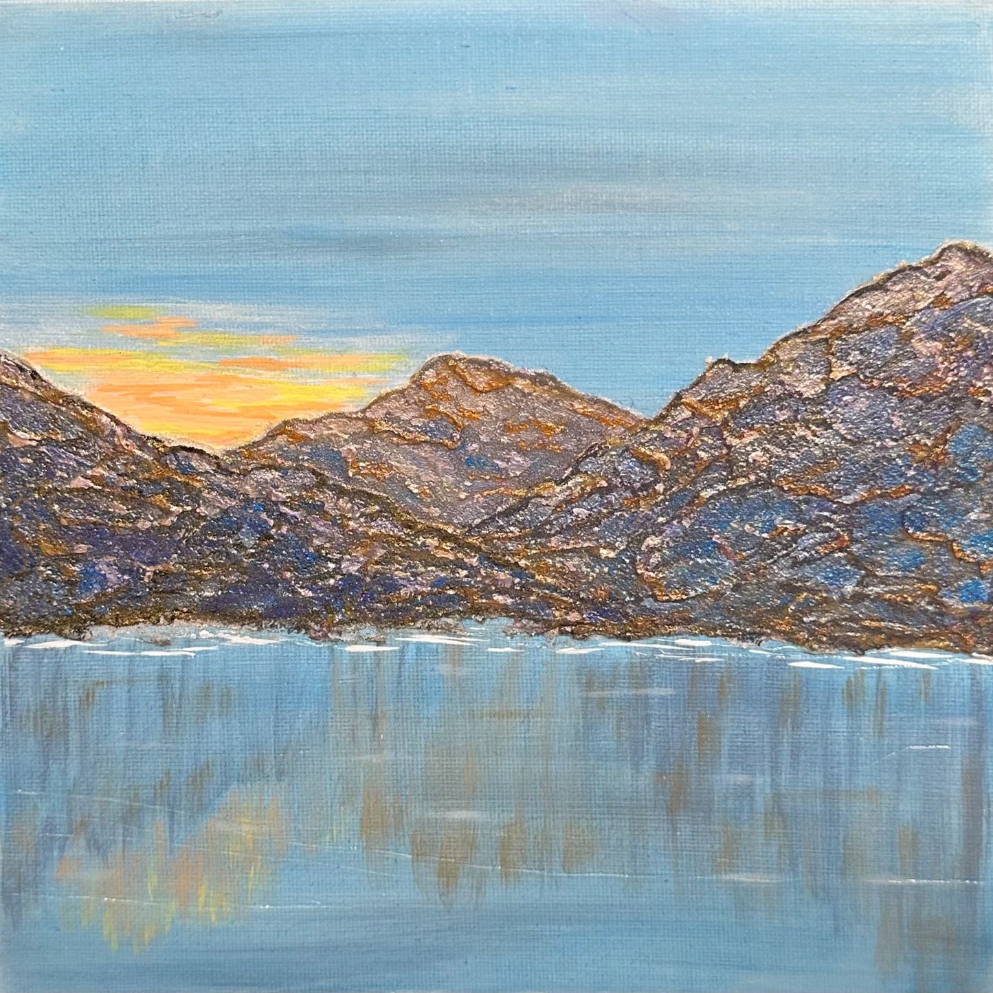 Mountain Sunrise Acrylic Painting 8"x8" Original Landscape Wall Art