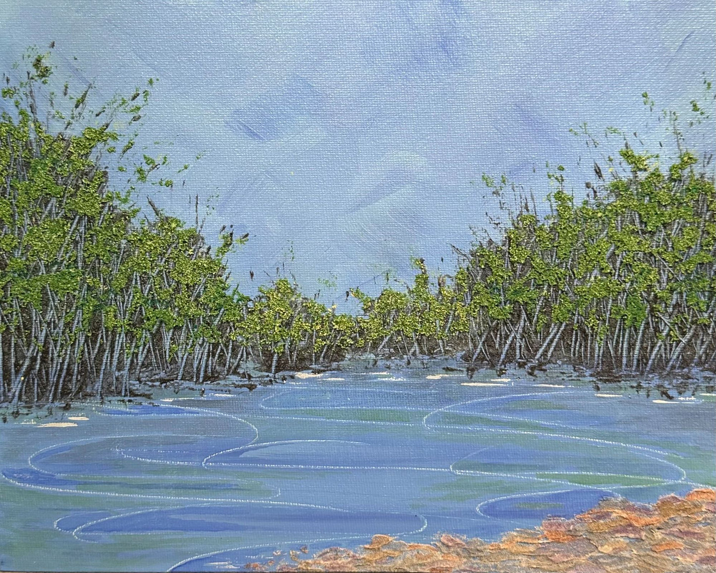 A Pond Brings Peace Acrylic Painting Unframed 8 X 10" Nature Theme Wall Art