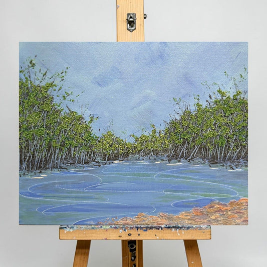 A Pond Brings Peace Acrylic Painting Unframed 8 X 10" Nature Theme Wall Art