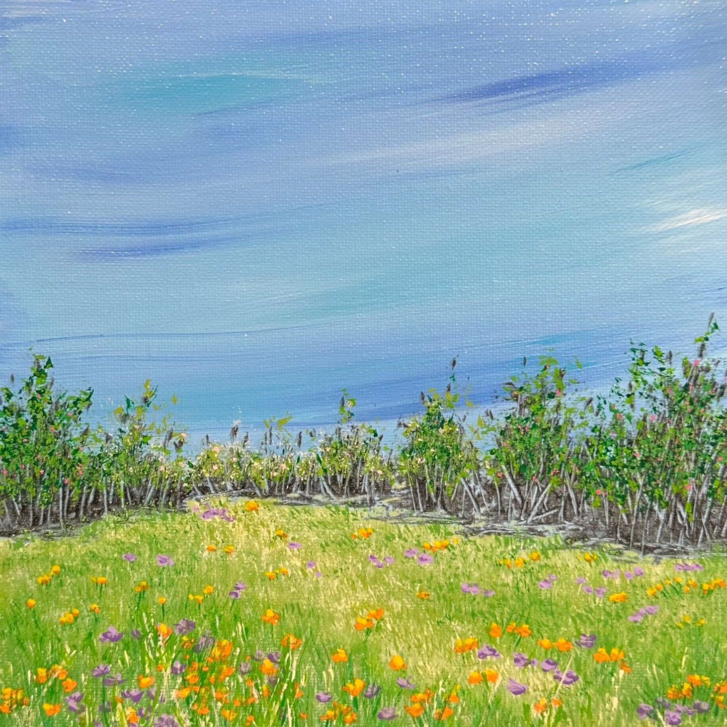 A Walk In The Park Acrylic Painting 8" x 8" Unframed Nature Themed Wall Art
