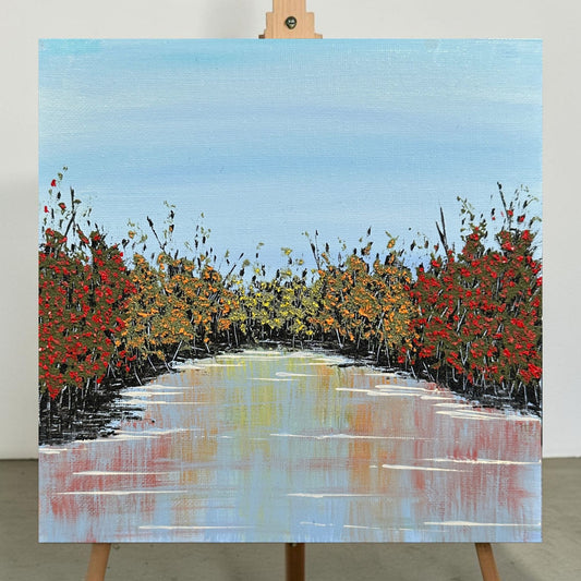 Autumn Wonder Fall Theme 8 X 8" Acrylic Mixed Media Painting Wall Art - Unframed