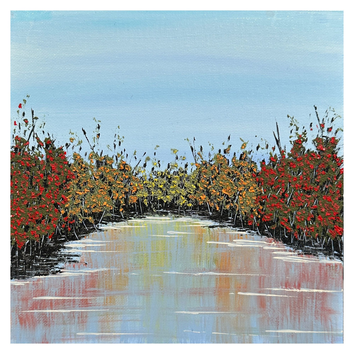 Autumn Wonder Fall Theme 8 X 8" Acrylic Mixed Media Painting Wall Art - Unframed