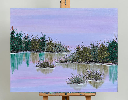 Be Still My Heart Acrylic Painting 11" x 14" Serene Lake Mixed Media Landscape