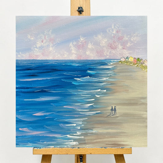 Beach All To Ourselves Seascape Acrylic Painting Ocean Wall Art 8"x8" Unframed