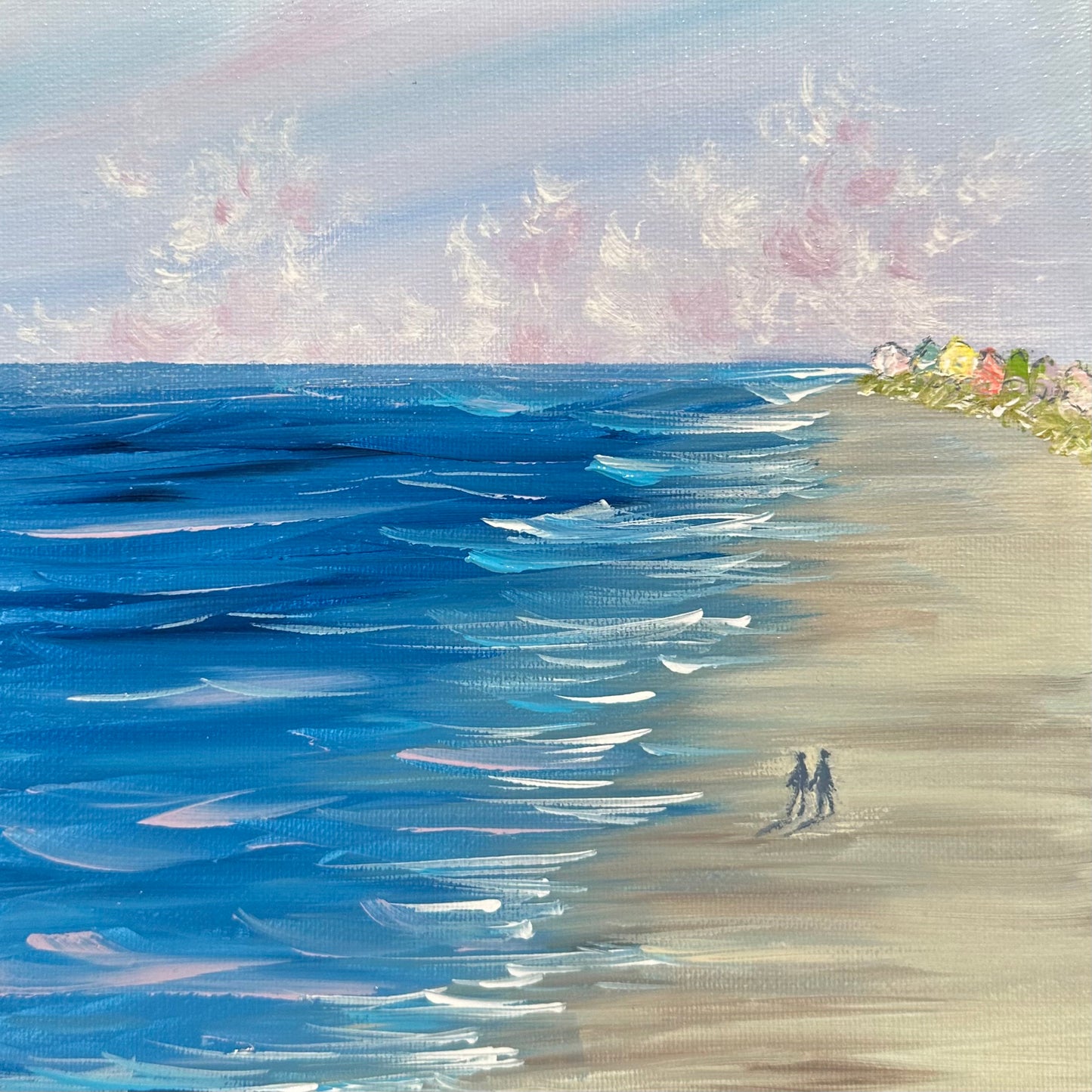 Beach All To Ourselves Seascape Acrylic Painting Ocean Wall Art 8"x8" Unframed