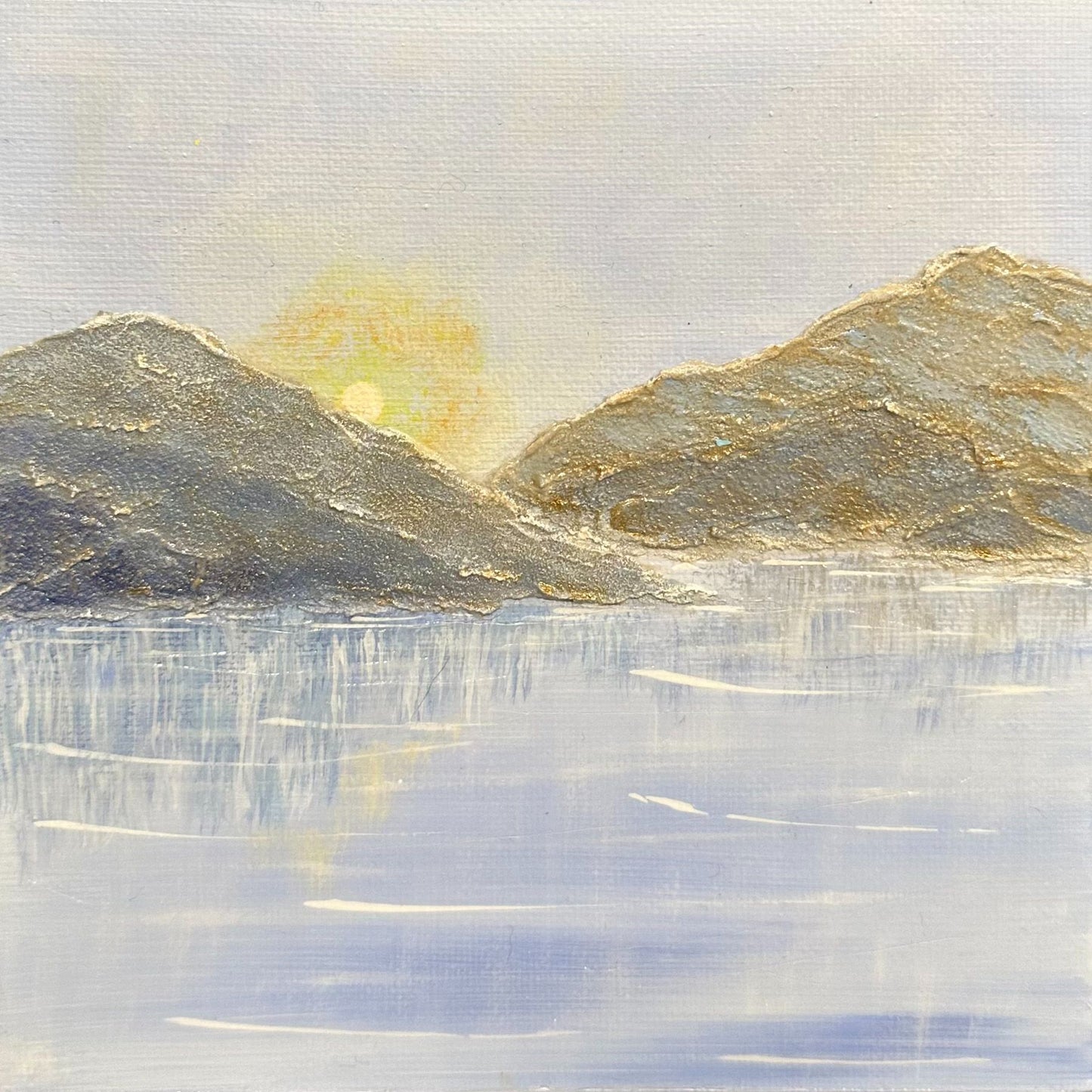 Blue Calm Nature Scene Wall Art Acrylic Painting 6" x 6" Unframed