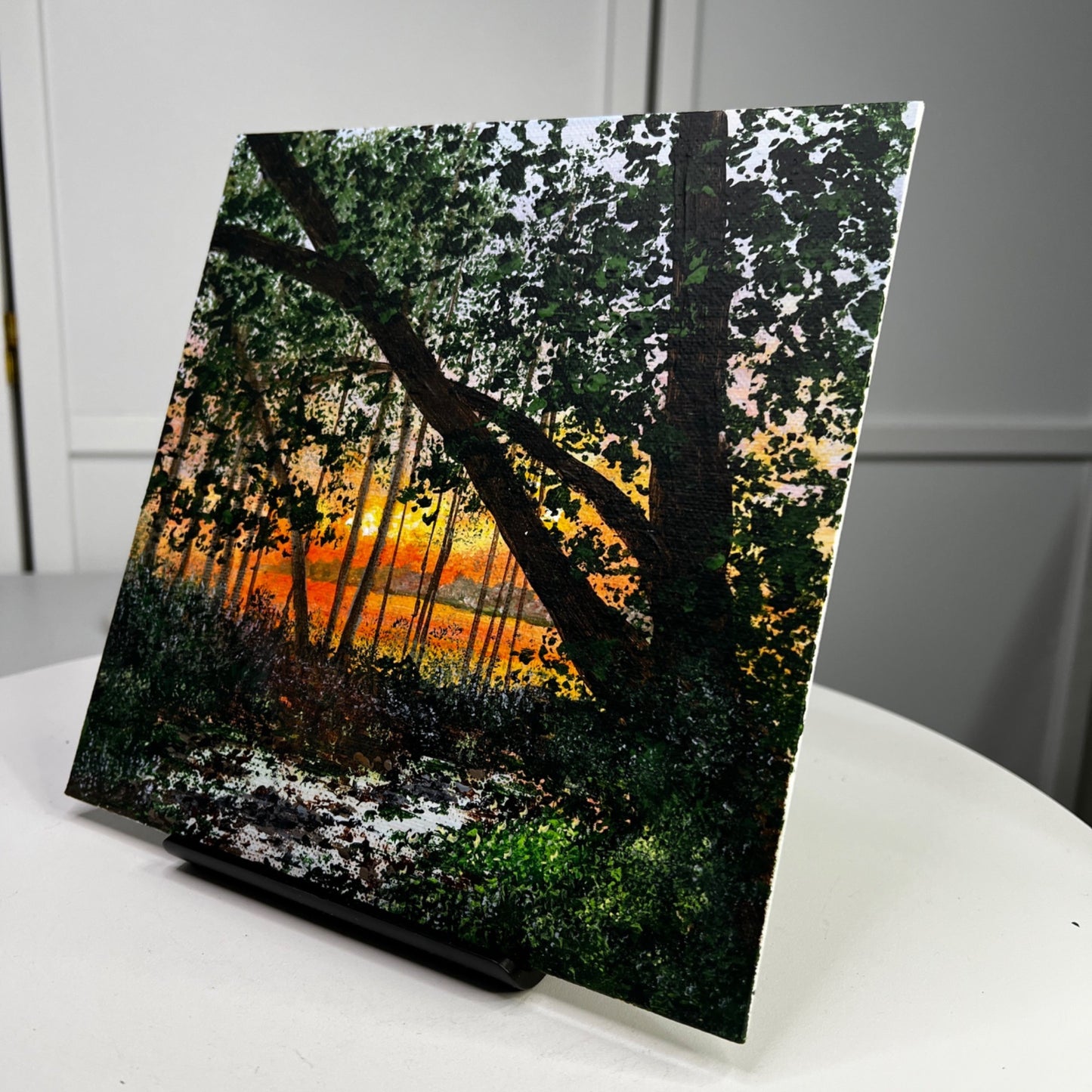 Sunset Through The Trees Hand-Painted Acrylic Artwork Unframed 8 x 8 Inches