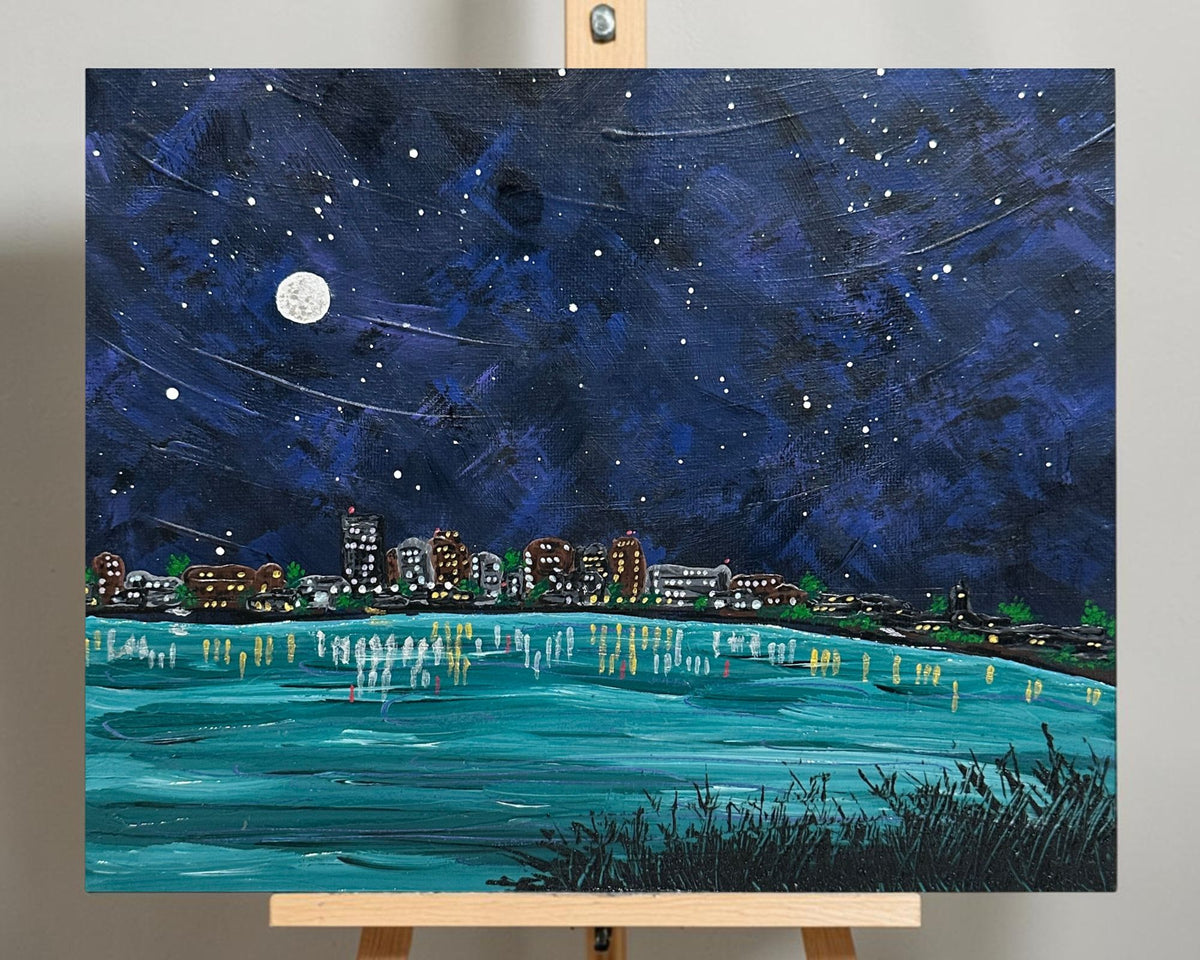 City Nights Acrylic Landscape Painting On Canvas 8" x 10" Unframed Wall Art