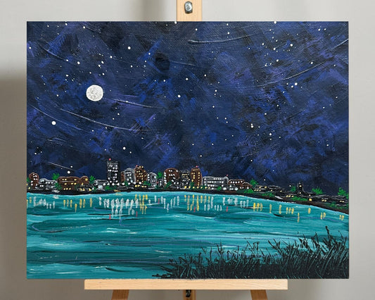 City Nights Acrylic Landscape Painting On Canvas 8" x 10" Unframed Wall Art