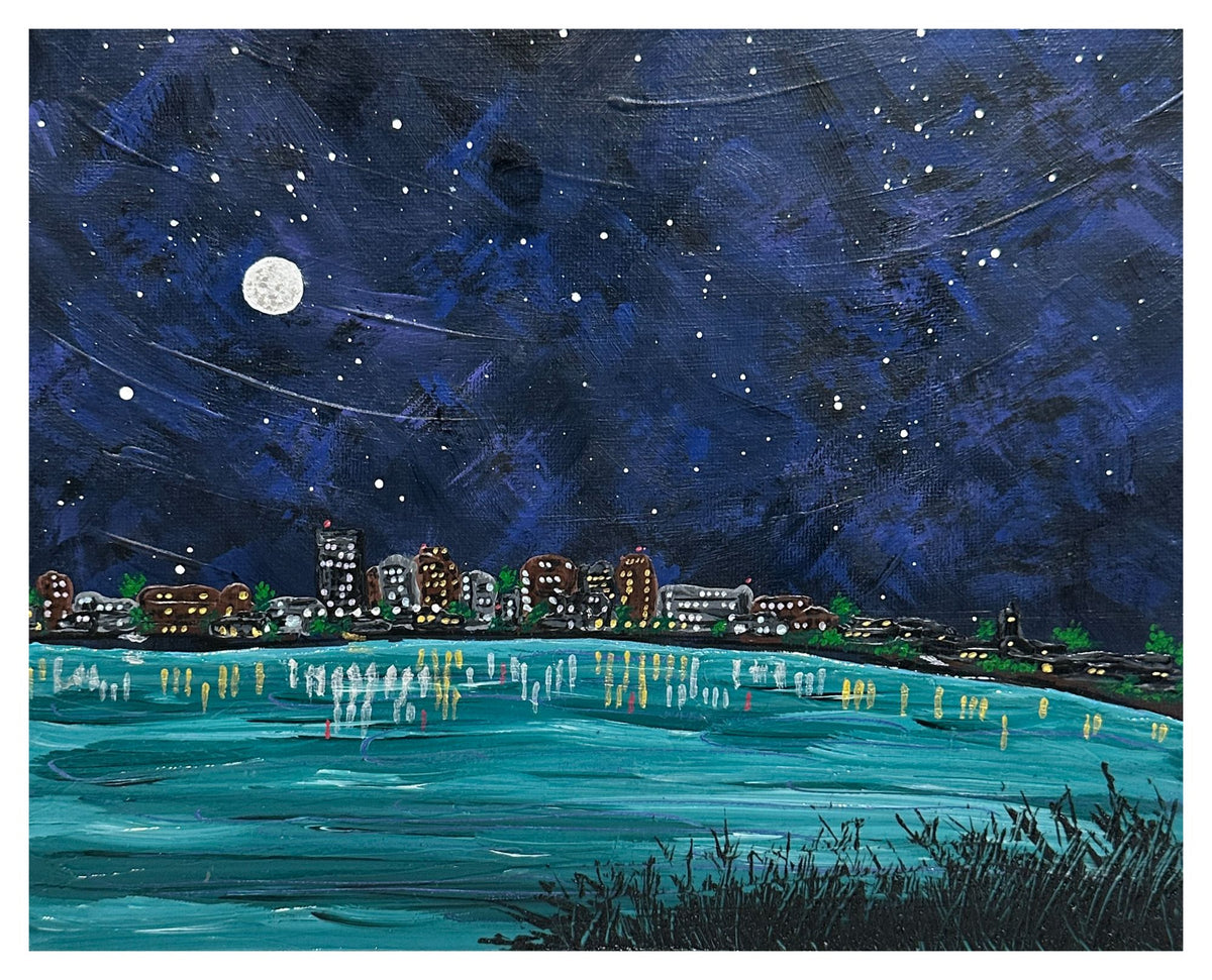 City Nights Acrylic Landscape Painting On Canvas 8" x 10" Unframed Wall Art