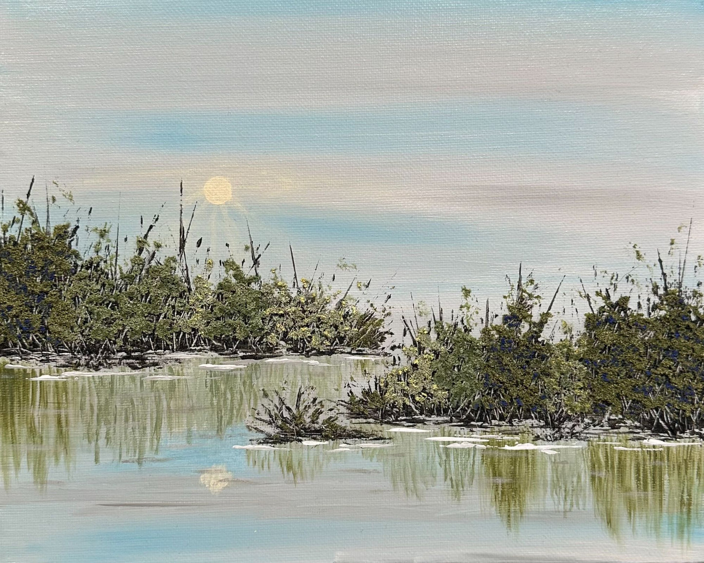 Contentment Acrylic Painting 8x10 Original Wall Art Trees & Lake Scene Unframed