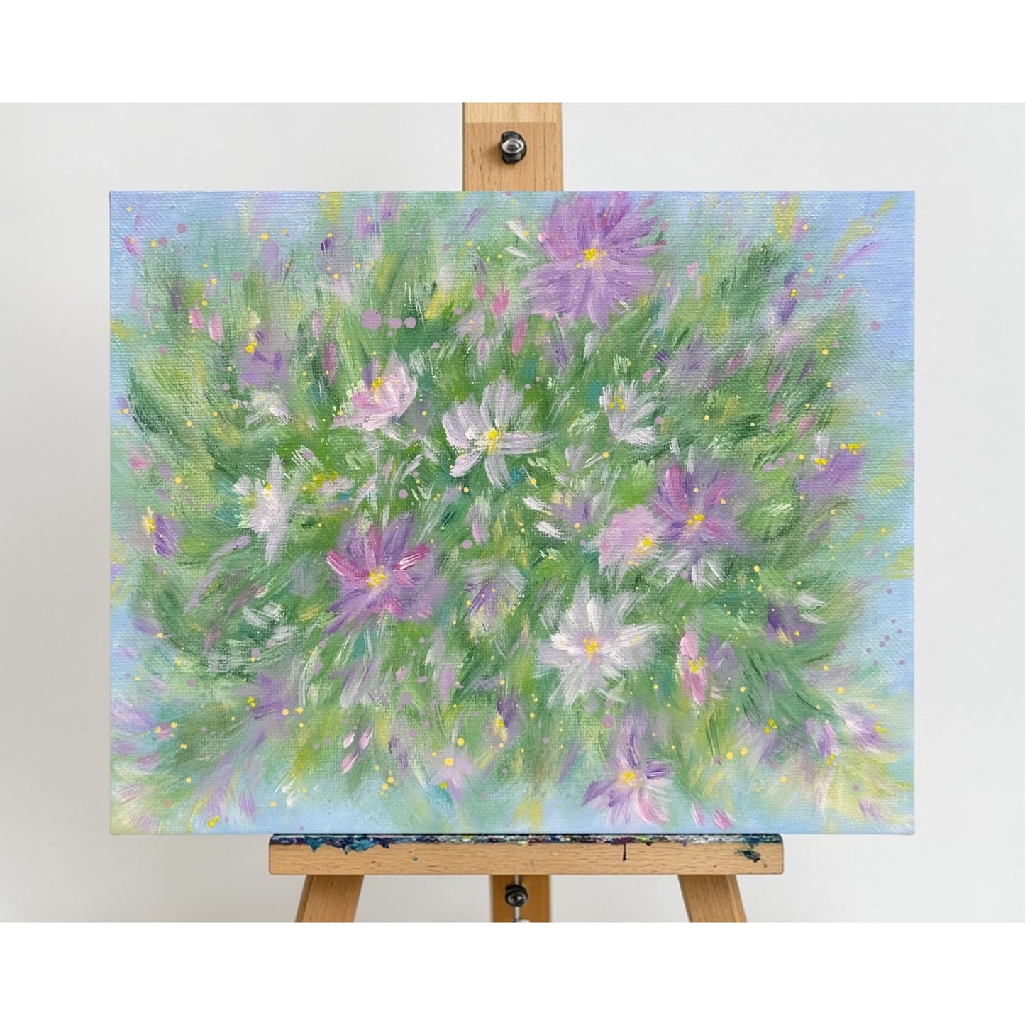"Flowering 1" Floral Wall Art Stretched Canvas Acrylic Painting 8" x 10"