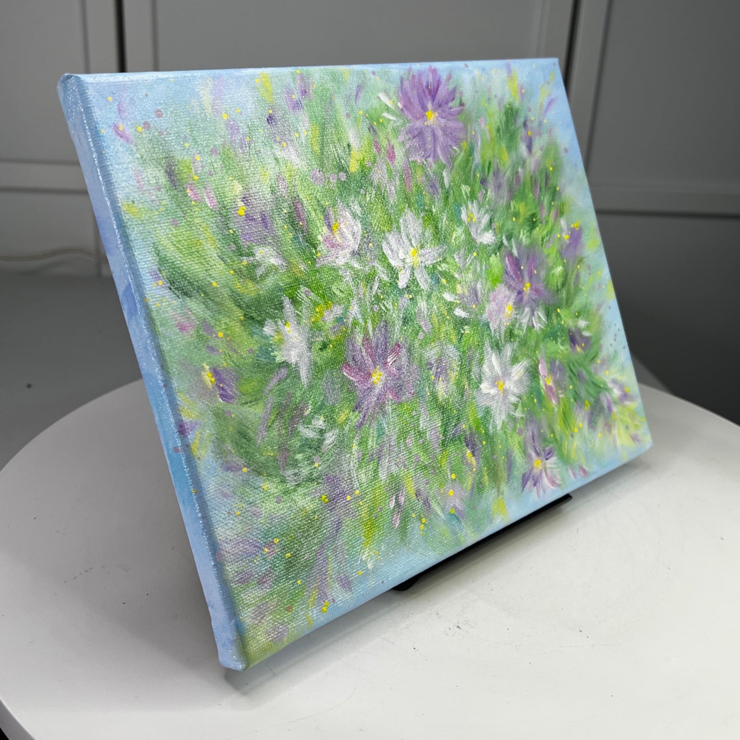"Flowering 1" Floral Wall Art Stretched Canvas Acrylic Painting 8" x 10"