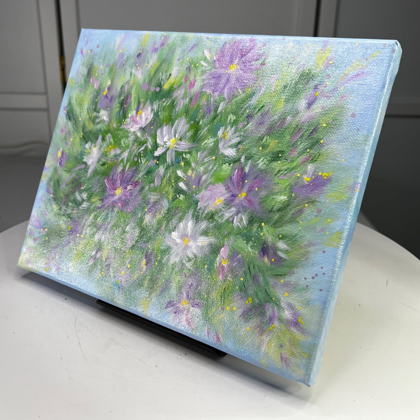 "Flowering 1" Floral Wall Art Stretched Canvas Acrylic Painting 8" x 10"