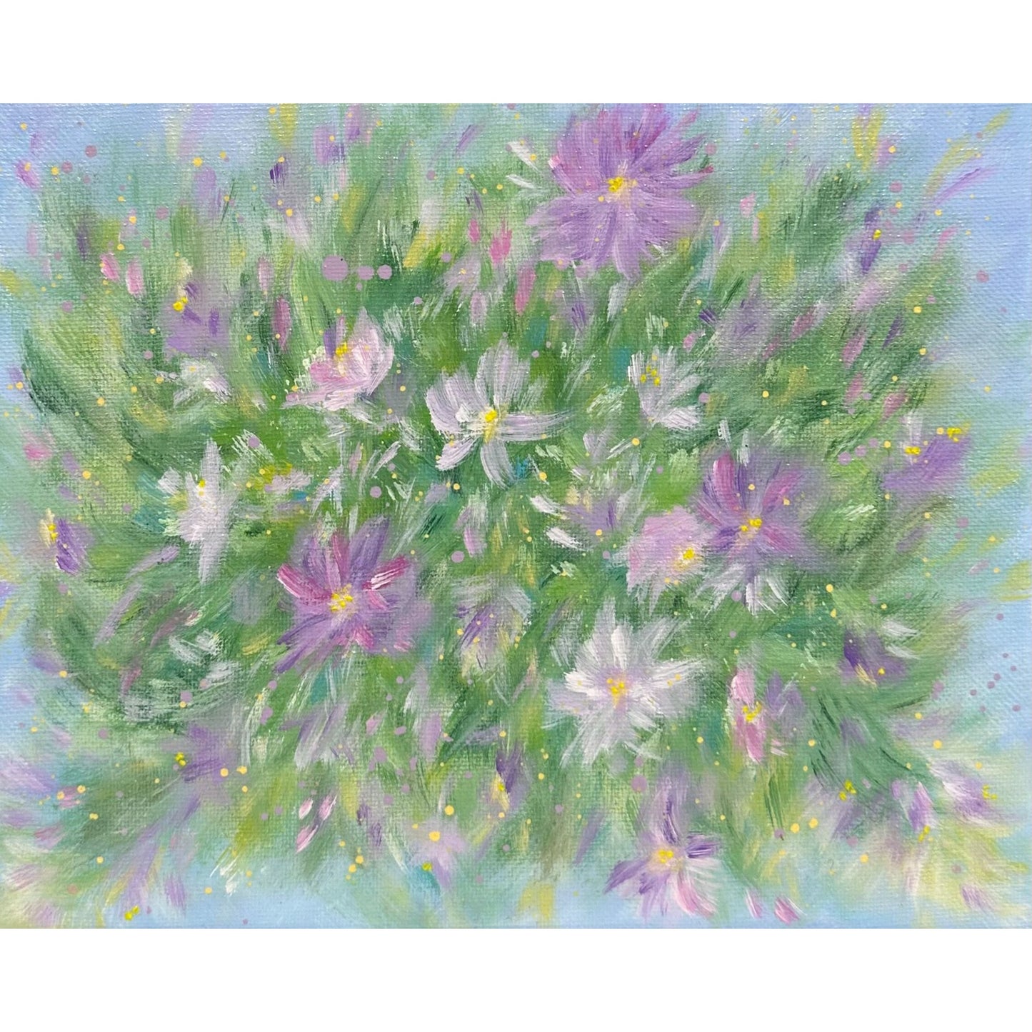 "Flowering 1" Floral Wall Art Stretched Canvas Acrylic Painting 8" x 10"
