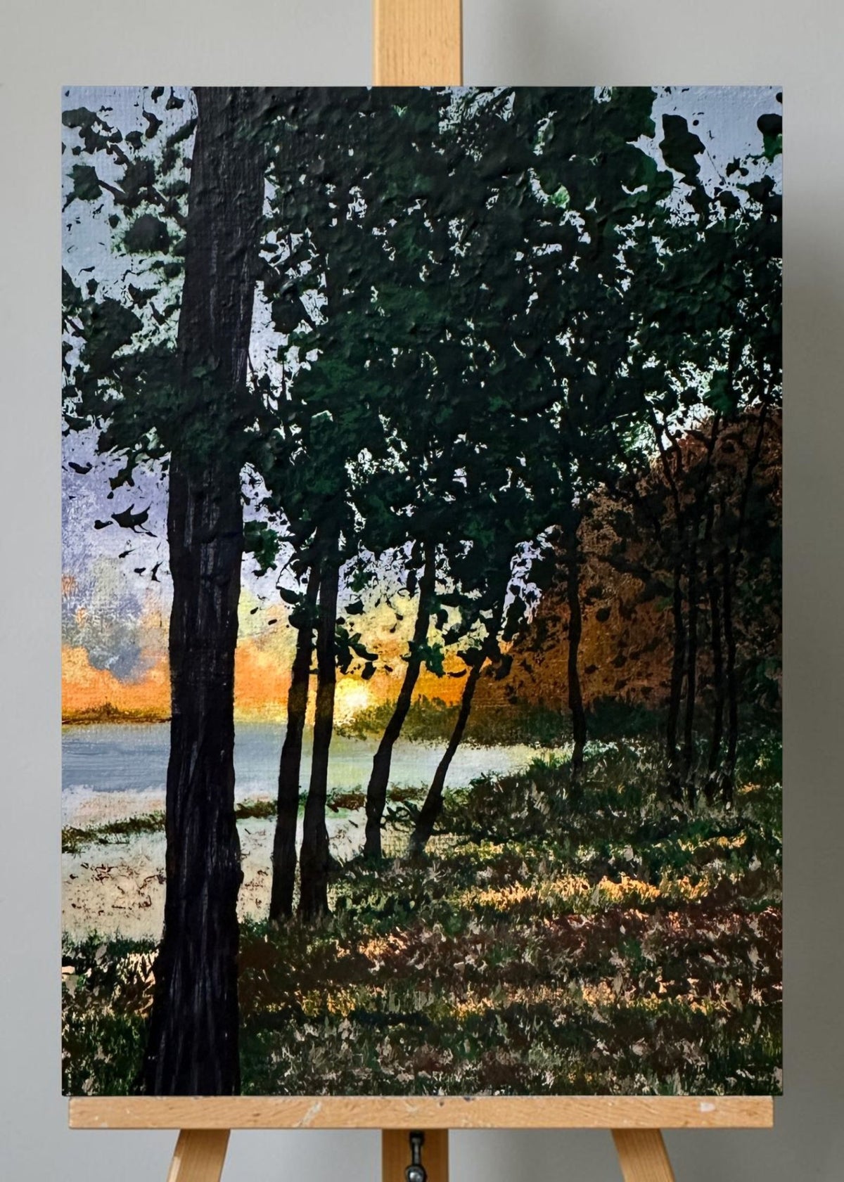 Evening Falls Nature Theme Acrylic Painting 5" X 7" Wall Art Decor Unframed