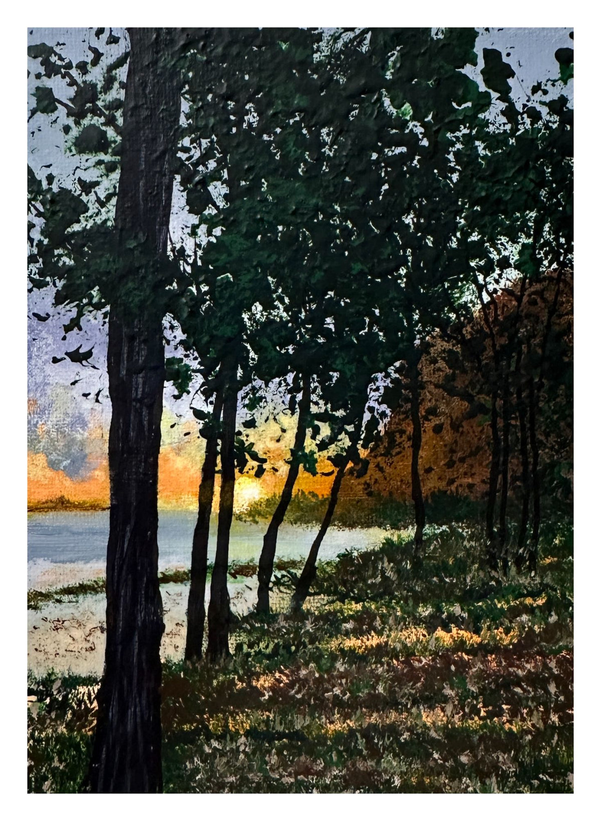 Evening Falls Nature Theme Acrylic Painting 5" X 7" Wall Art Decor Unframed