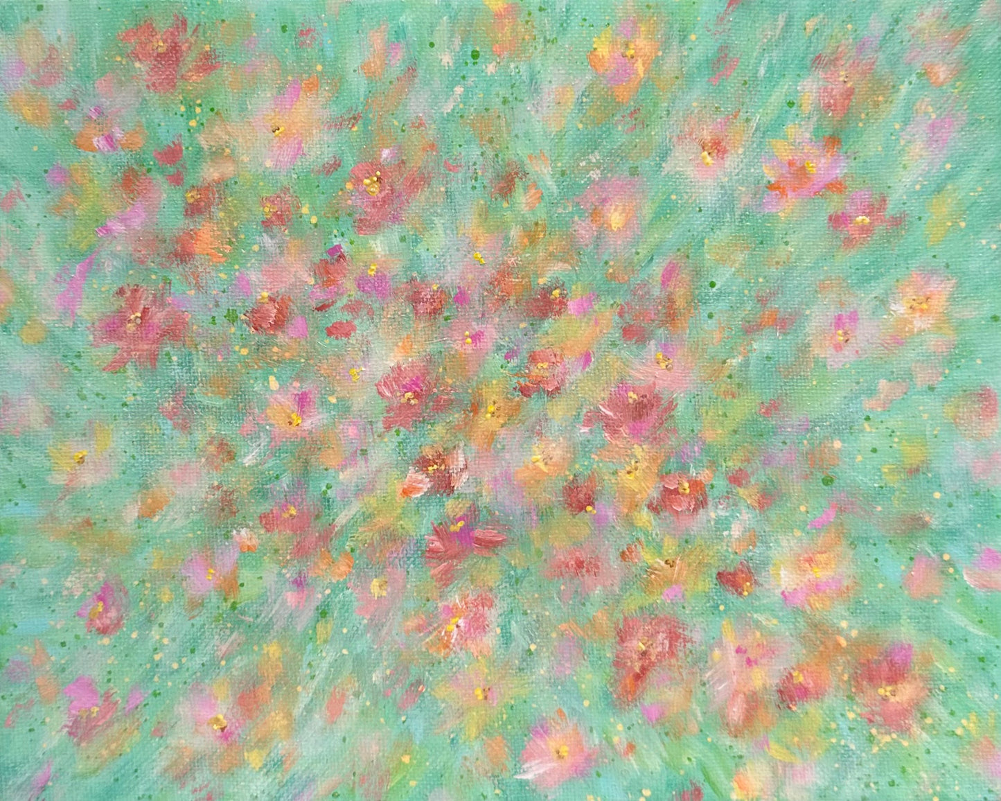 Flowering 6 Original Acrylic Floral Painting On Stretched Canvas 8x10" Wall Art