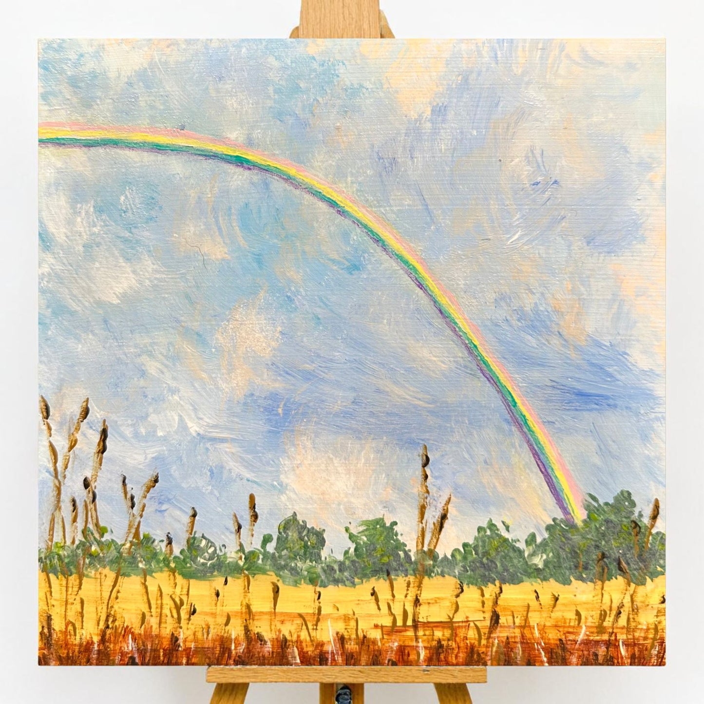 Follow Every Rainbow Original 6" x 6" Acrylic Painting Nature Theme Wall Art