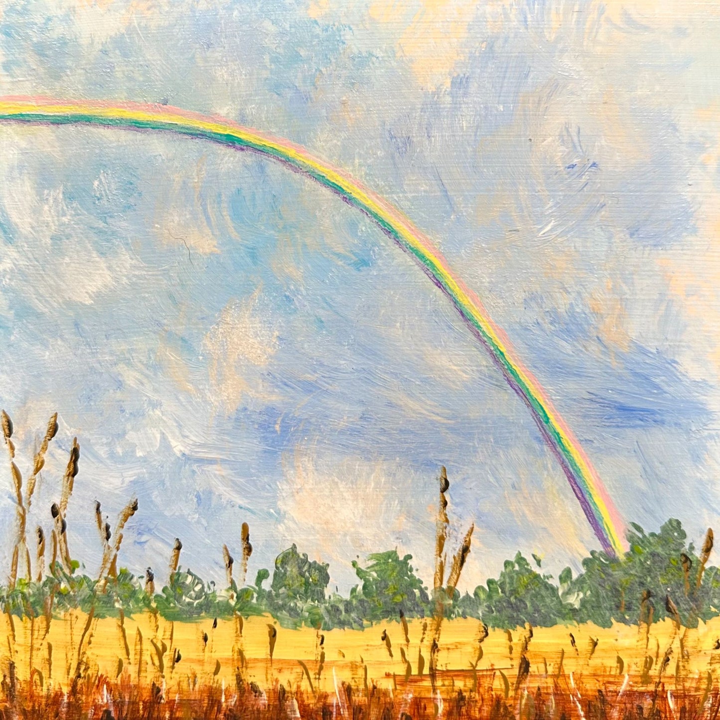Follow Every Rainbow Original 6" x 6" Acrylic Painting Nature Theme Wall Art