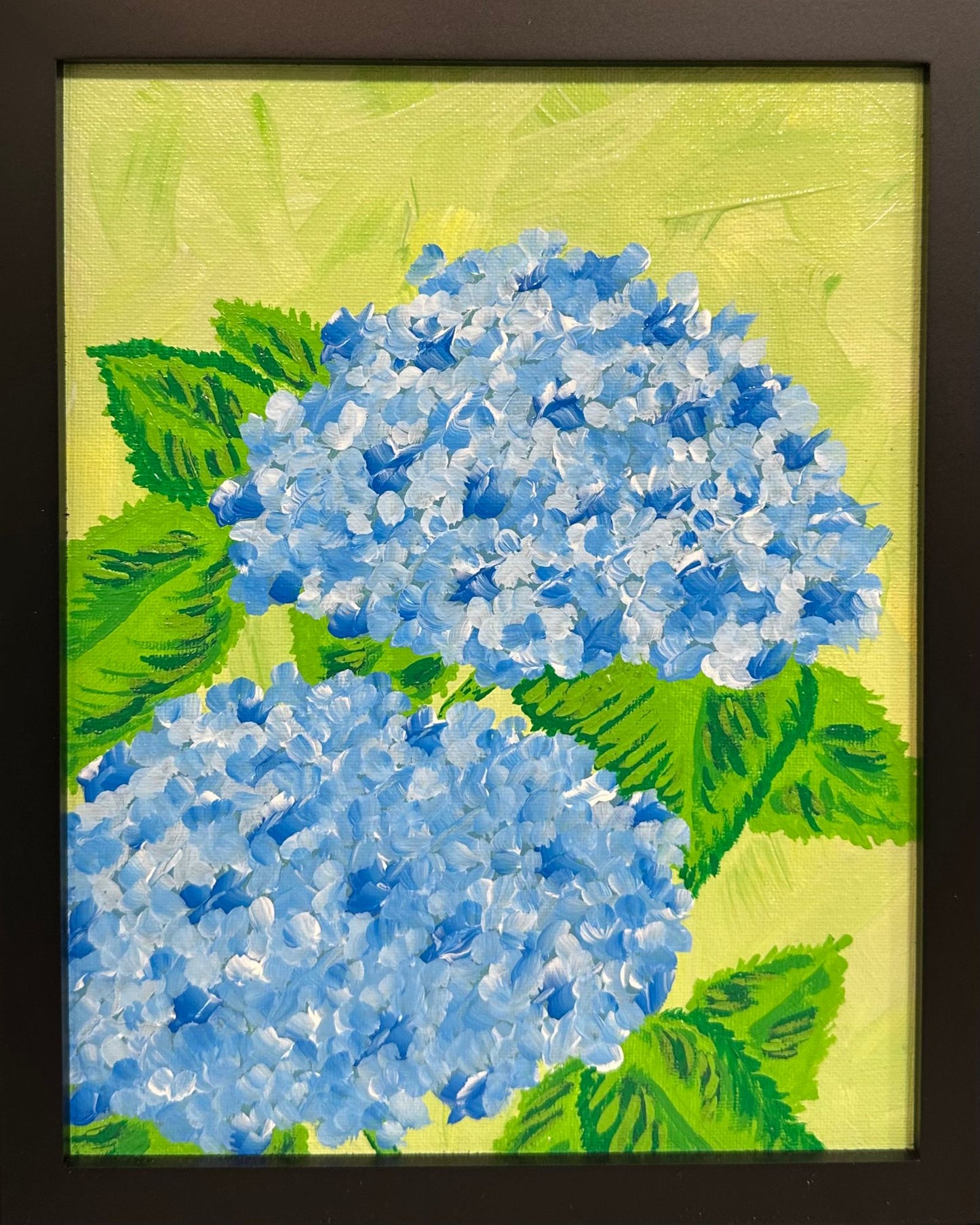 Hydrangea Blues 8x10 Framed Original Acrylic Floral Theme Wall Art Home Decor