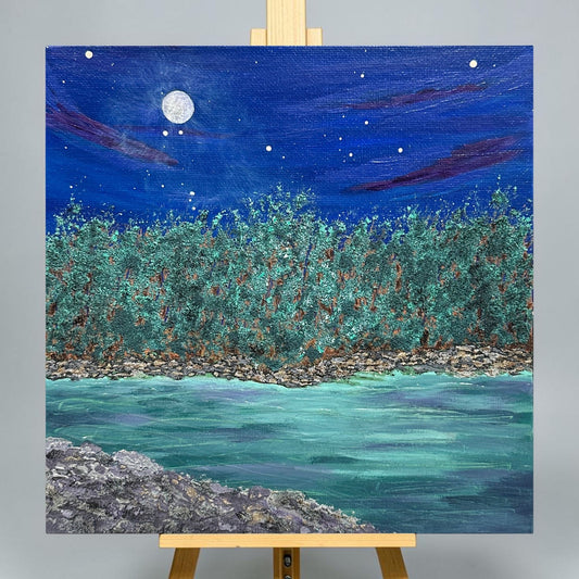Moonlit 8x8 Original Acrylic Painting, Original Wall Art Decor - Unframed