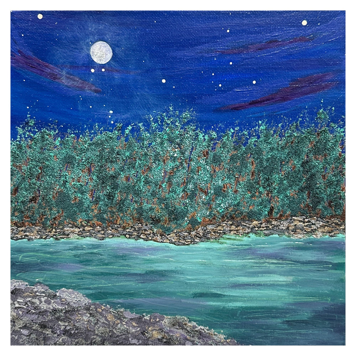 Moonlit 8x8 Original Acrylic Painting, Original Wall Art Decor - Unframed