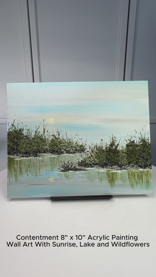 Contentment Acrylic Painting 8x10 Original Wall Art Trees & Lake Scene Unframed