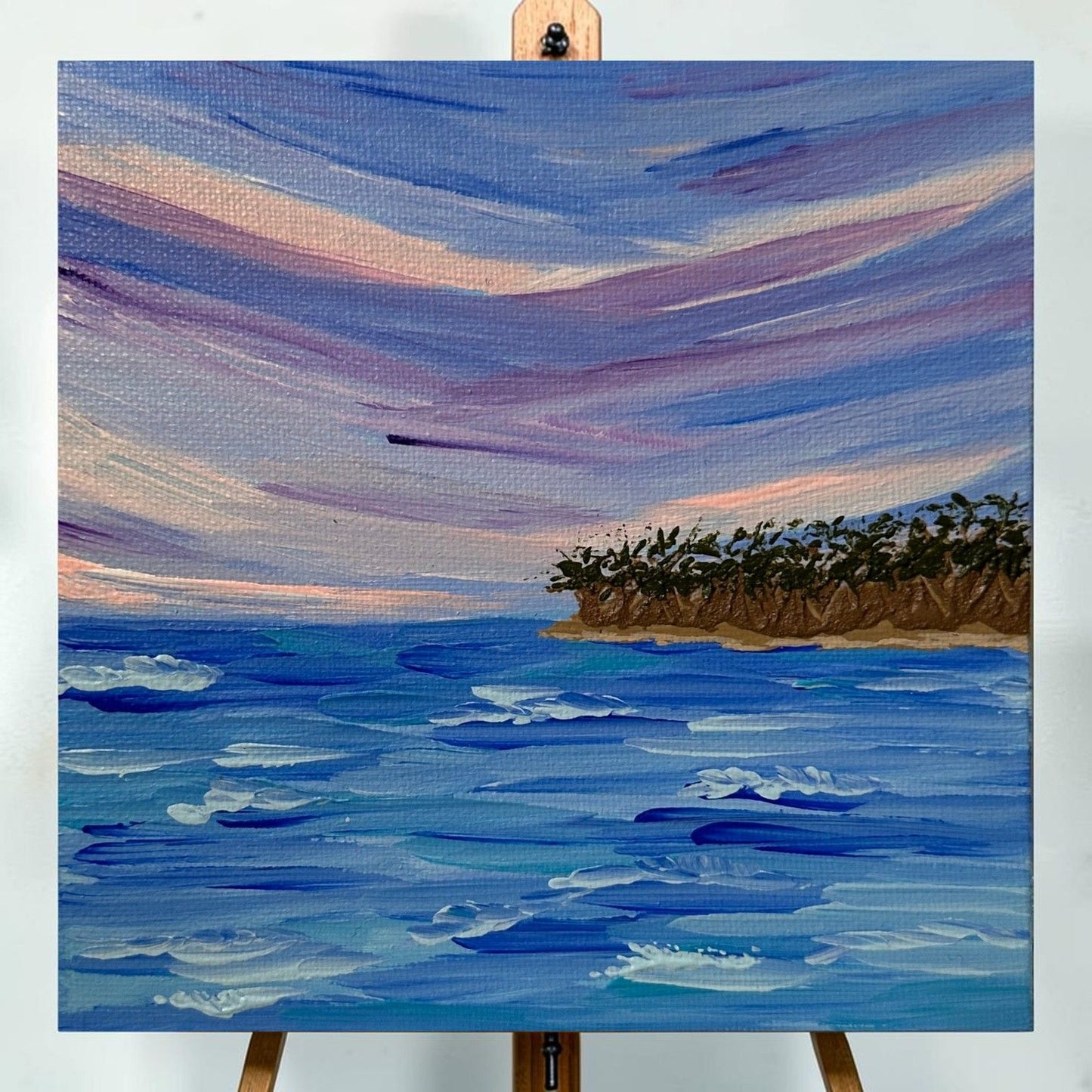 Wish You Were Here 6x6 Acrylic Painting Tropical Ocean Scene Original Wall Art