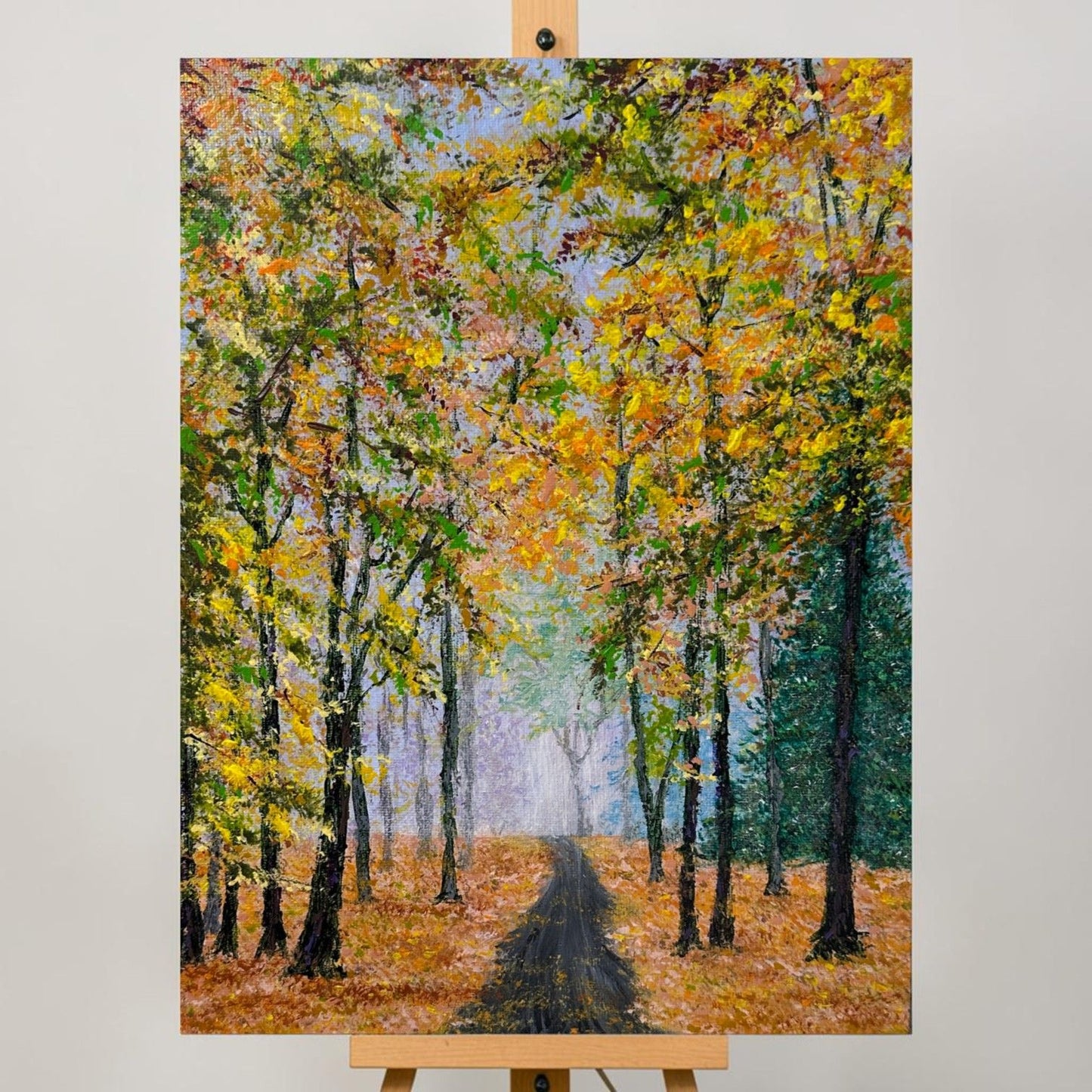 Falling Into Autumn 9x12 Acrylic Painting Fall Theme Landscape Artwork Unframed