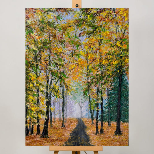 Falling Into Autumn 9x12 Acrylic Painting Fall Theme Landscape Artwork Unframed