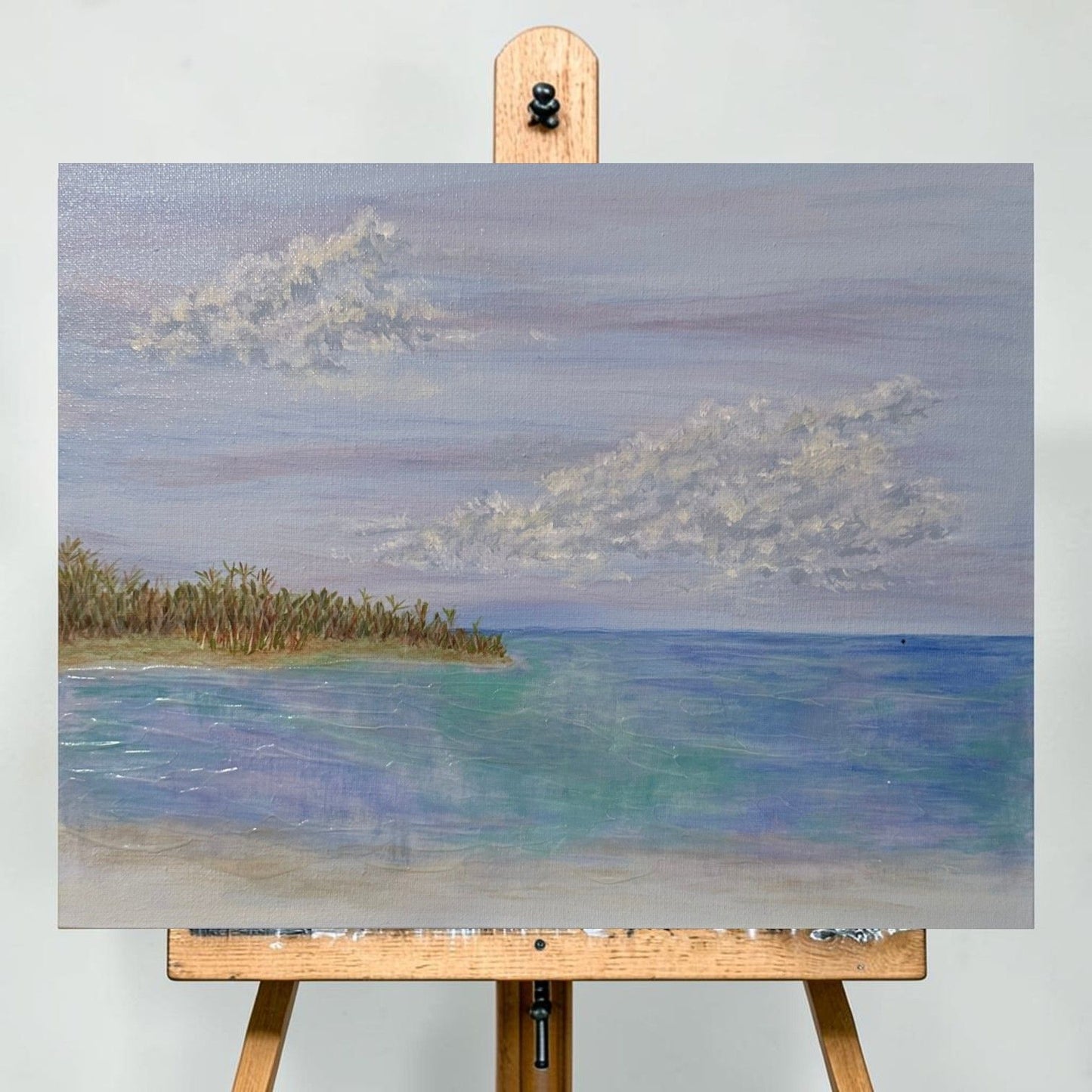 Ocean Seascape Painting "Toes In The Sand" Acrylic Mixed Media On Canvas 14"x11"