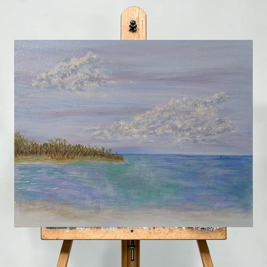 Ocean Seascape Painting "Toes In The Sand" Acrylic Mixed Media On Canvas 14"x11"