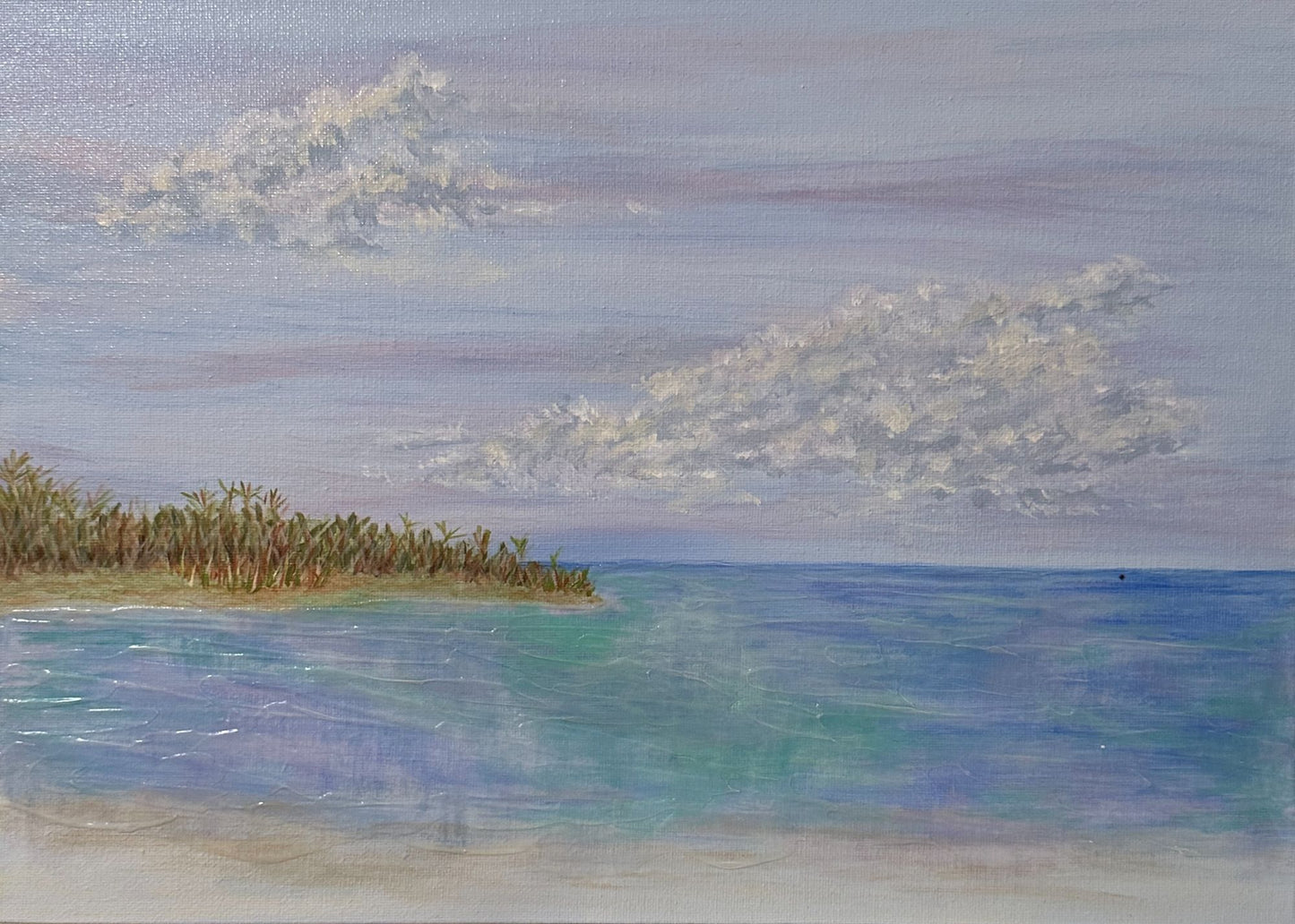 Ocean Seascape Painting "Toes In The Sand" Acrylic Mixed Media On Canvas 14"x11"