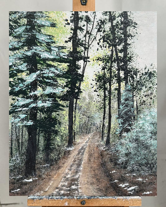 Wintery Day Winter Theme Acrylic Painting 8 X 10" Nature Wall Art Unframed