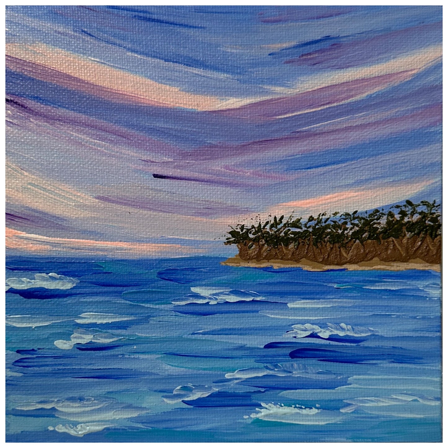 Wish You Were Here 6x6 Acrylic Painting Tropical Ocean Scene Original Wall Art