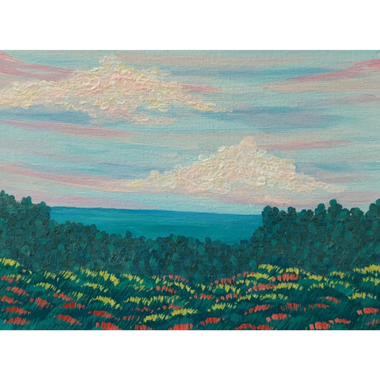 Sunrise and the Sea Original Painting, Acrylic, Signed, 9 x 12, Unframed