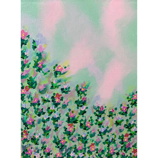 Magenta and Pink Wildflowers Painting, Original Artwork, Acrylic, Abstract Design, 9 x 12, Unframed
