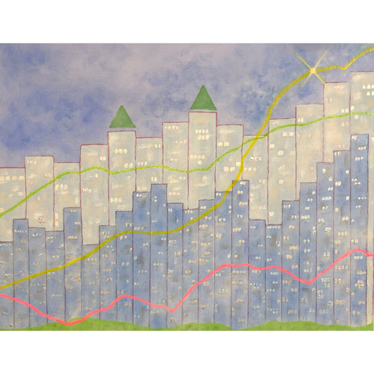 Stock Market Landscape Original Acrylic Painting, 11 x 14" Signed By Artist