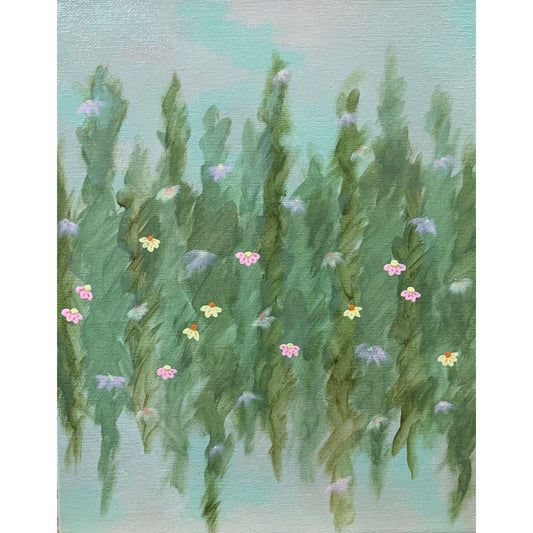 Chains of Flowers II, Original Painting, Acrylic, Beautiful Colors, Artist Signed, 8 x 10, Unframed