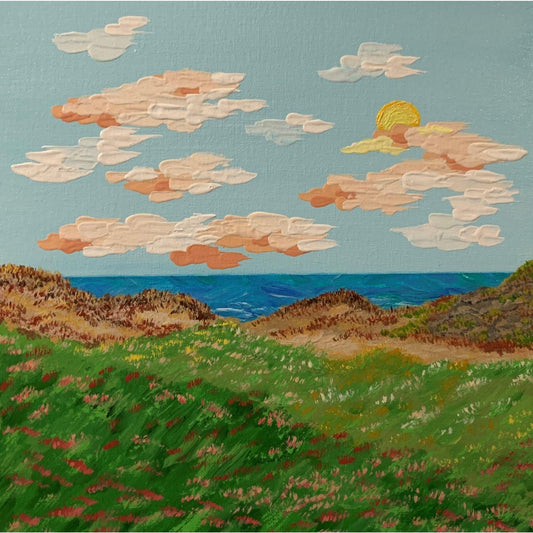 Sunset by the Seaside, Original Acrylic Painting, 12 x 12 Artist Signed