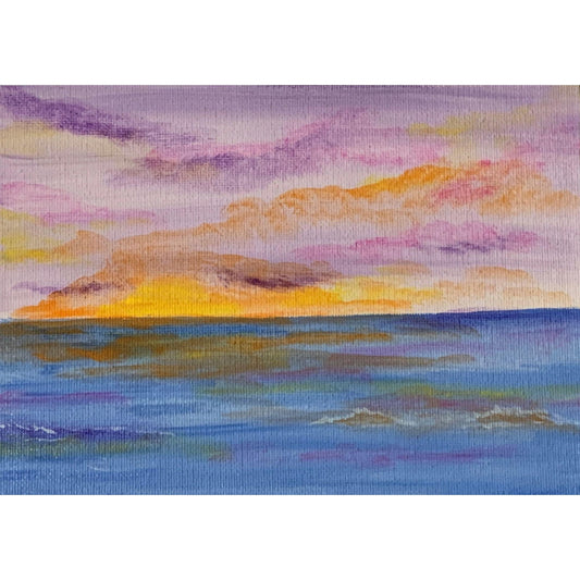 Sunset at Sea, Original Acrylic Painting, 5 x 7, Unframed, Artist Signed