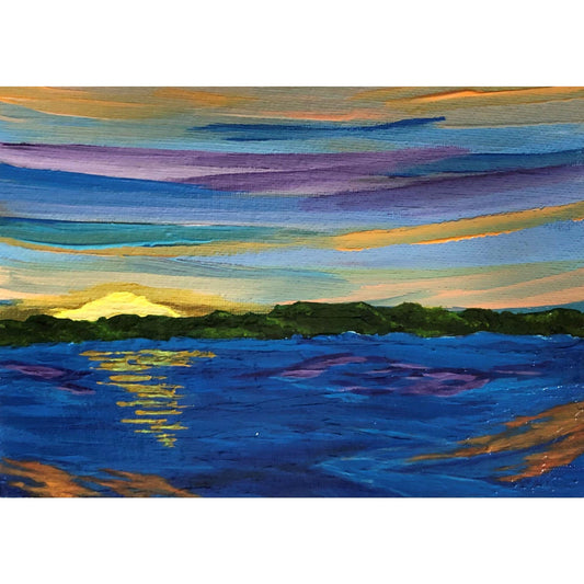 At Peace by the Lake, Original Acrylic Painting, 5 x 7, Artist Signed